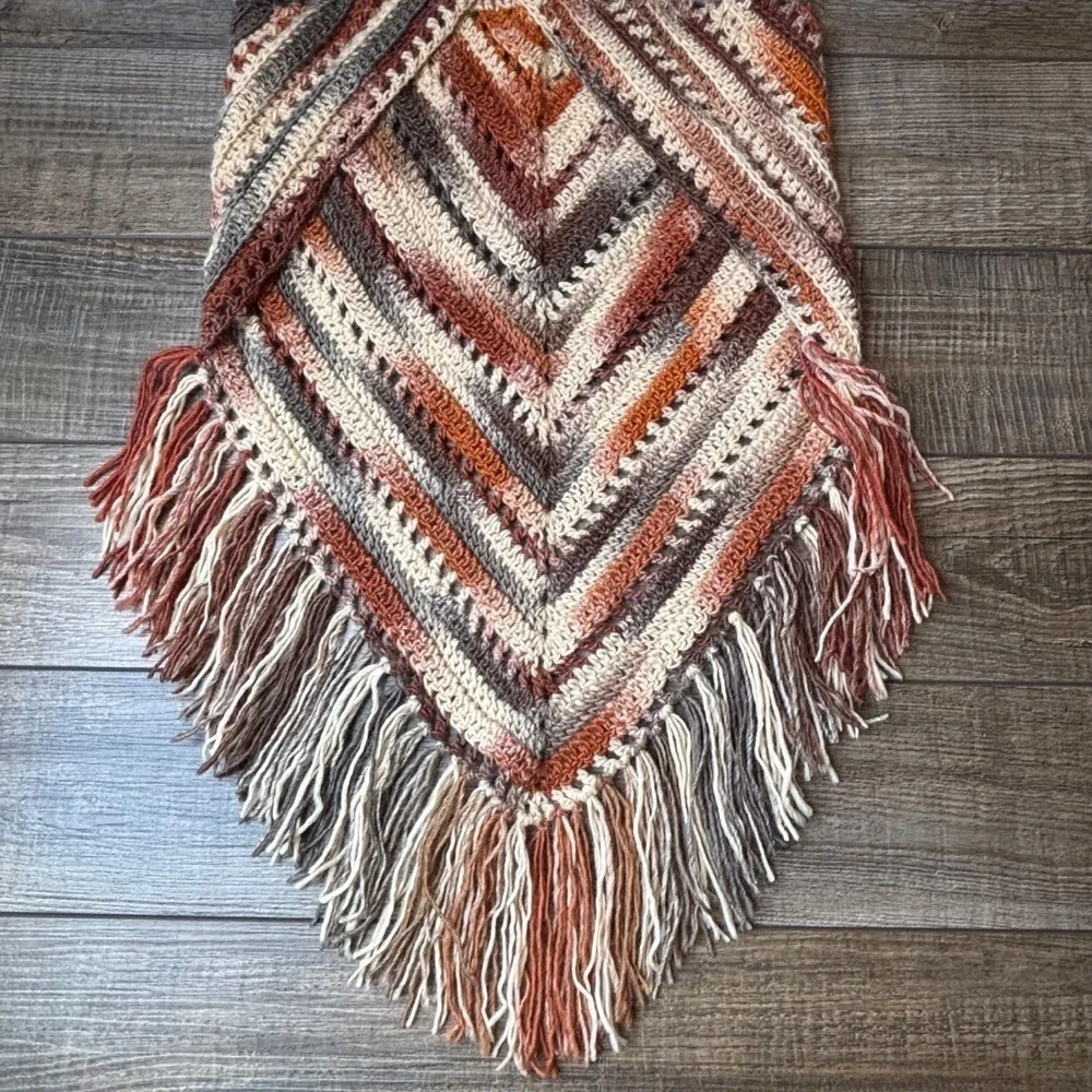Handcrafted Crochet Hooded Cowl Scarf With Fringe New Handmade by Seller Knit